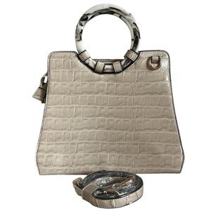 Brand New Cream, Black & Gold Women’s Crocodile-Pattern Bag w/ Crossbody Strap